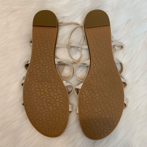NWOT Calvin Klein Tan & Silver Strappy Sandals - Picture 3 of 3